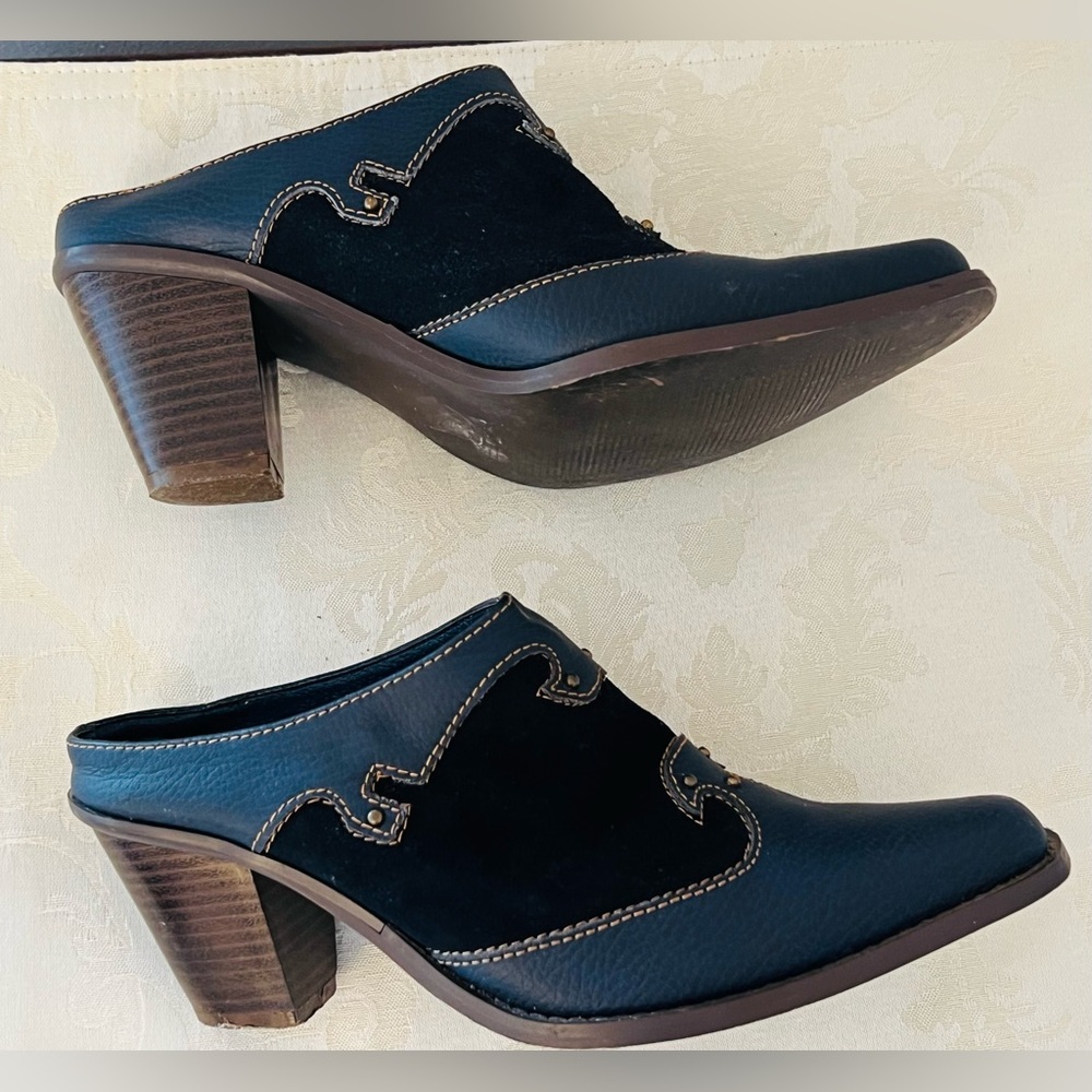 Women’s Retro Style Blue Suede And Leather Western Mules With 3” Heel Size 7 - Picture 6 of 11